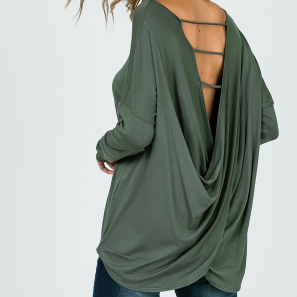 🔥LAST ONE 🔥CROSSED OPEN BACK LONG SLEEVE TOP - Picture 2 of 2